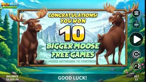 Pemandangan hutan belantara dalam permainan slot Wild Moose Bonanza